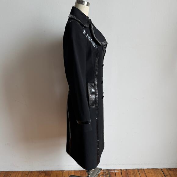 Vintage DOLCE & GABBANA Wool Double Breasted Trench Coat w/ Patent Leather Trim - Picture 2 of 11